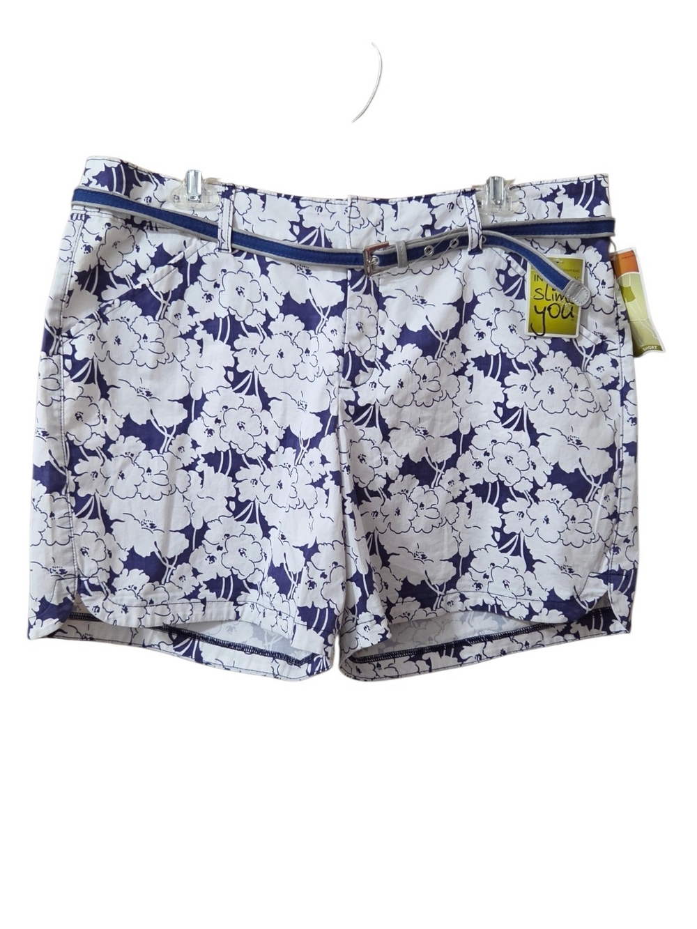 Lee Navy and White Floral Bermuda Shorts with Belt